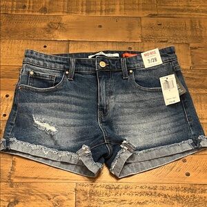 Celebrity Pink Mid-Rise Dark Blue Jean Shorts